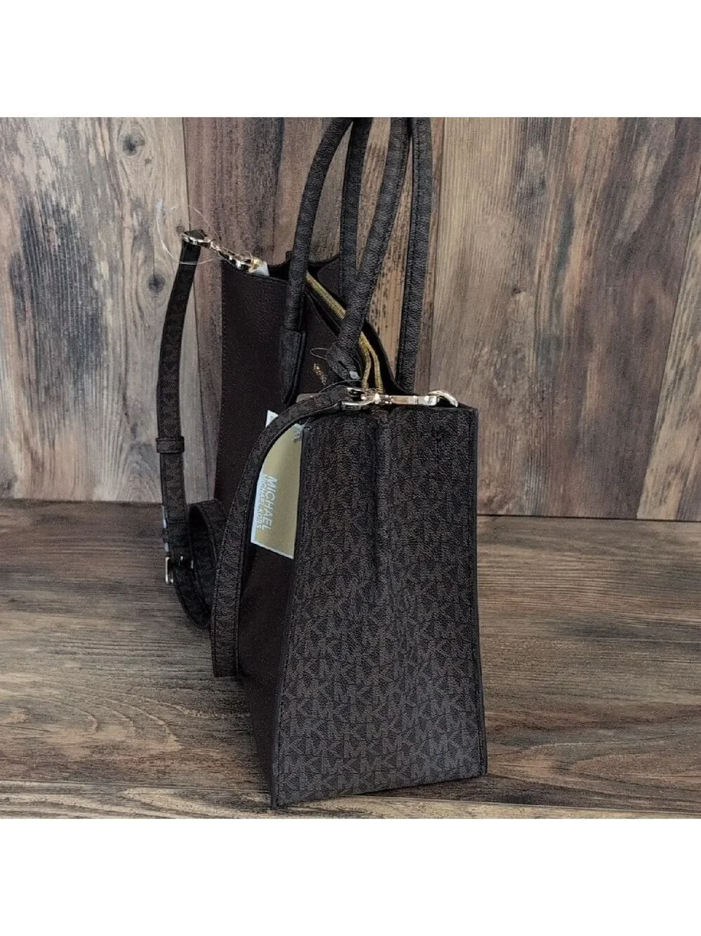 Michael Kors Mercer Large Mocha Leather PVC Bag Tote Satchel Crossbody NWT